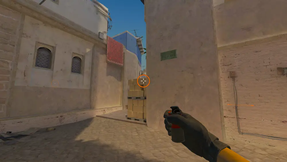 Standing on the B Short spot on Mirage, the aim mark on the point this smoke is thrown at.