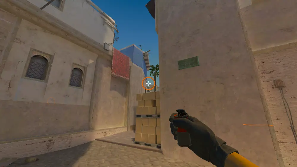 Standing on the B Short spot on Mirage, the aim mark on the point this molotov is thrown at.