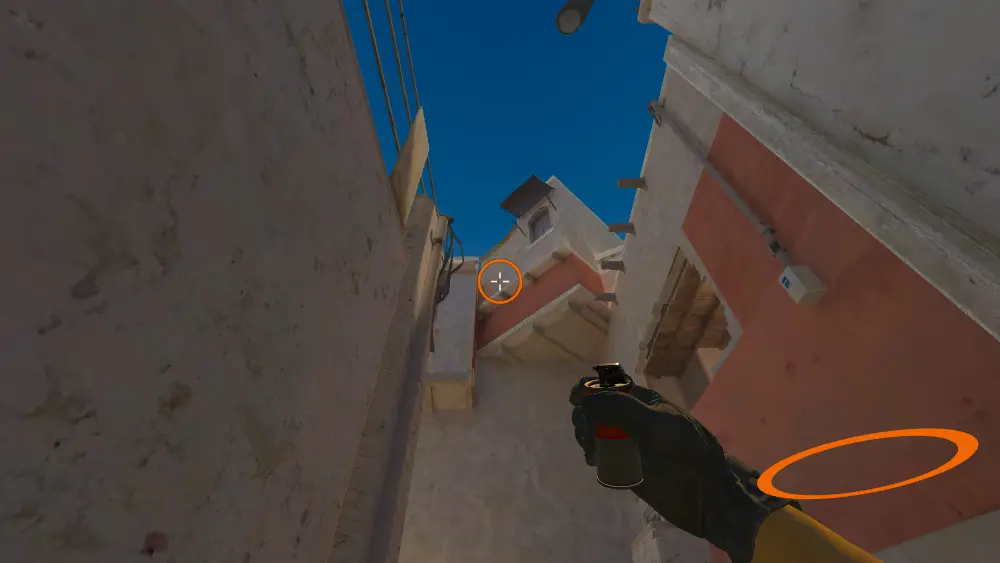 Standing on the Underpass spot on Mirage, the aim mark on the point this smoke is thrown at.
