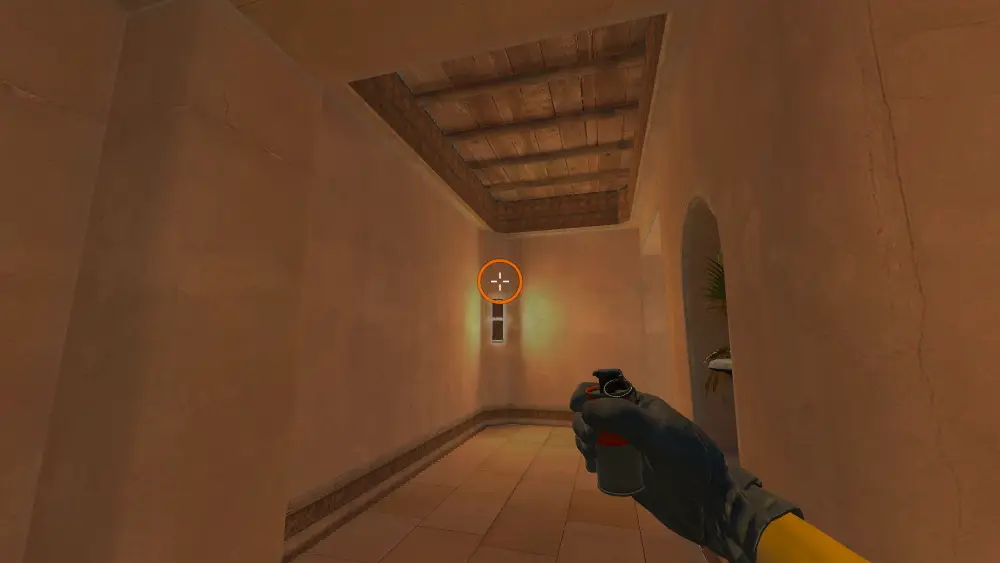 Standing on the Palace Safe spot on Mirage, the aim mark on the point this molotov is thrown at.