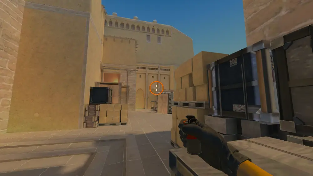Standing on the Tetris spot on Mirage, the aim mark on the point this molotov is thrown at.