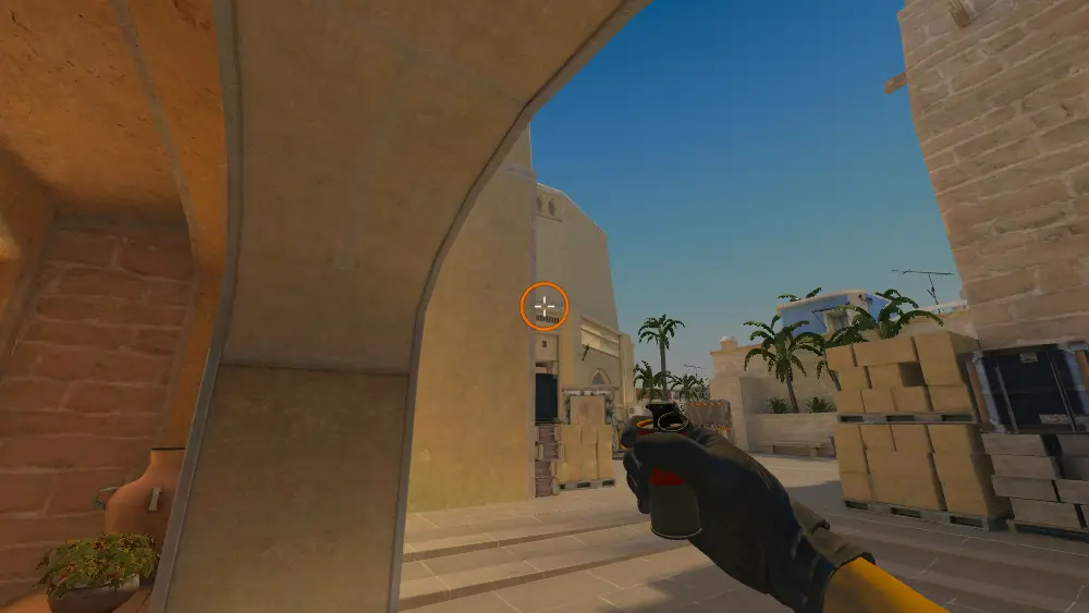 Standing on the Ramp spot on Mirage, the aim mark on the point this molotov is thrown at.