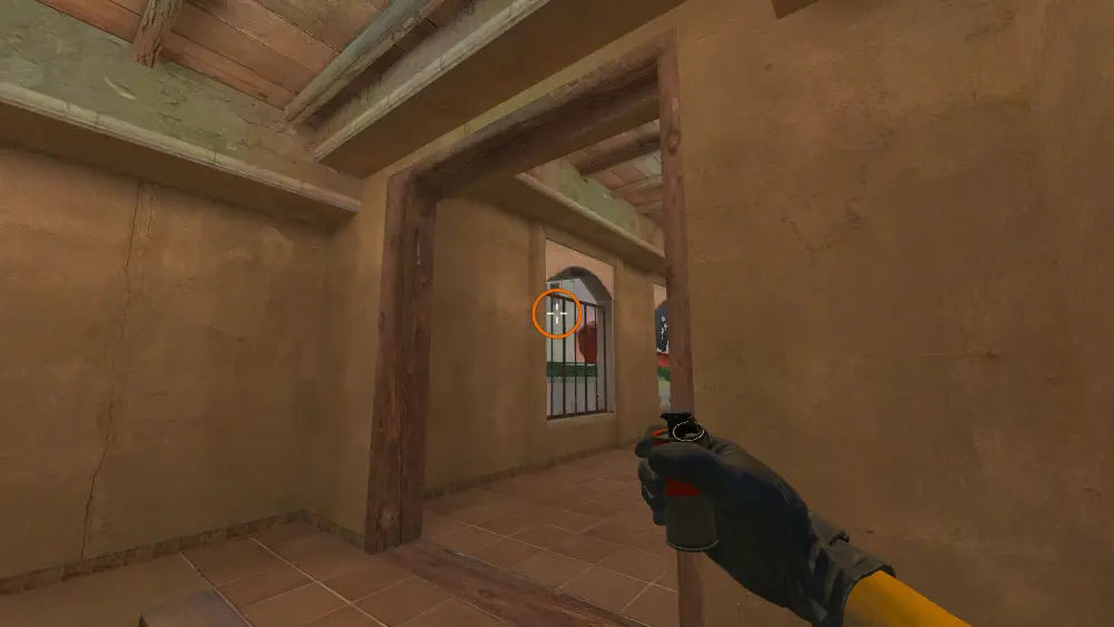 Standing on the B Apts spot on Mirage, the aim mark on the point this molotov is thrown at.