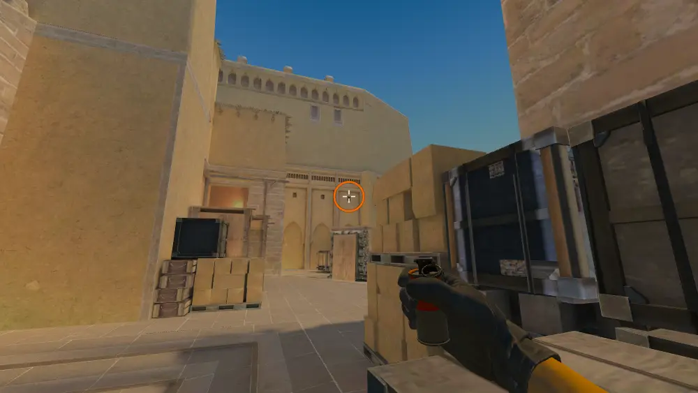 Standing on the Mirage spot on Mirage, the aim mark on the point this molotov is thrown at.