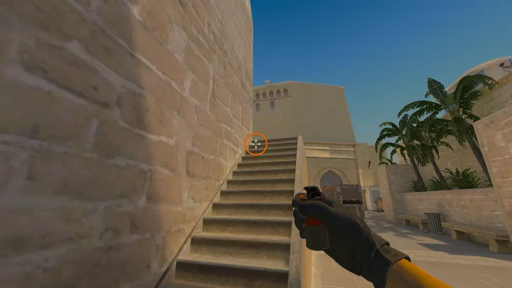 Standing on the Stairs spot on Mirage, the aim mark on the point this molotov is thrown at.