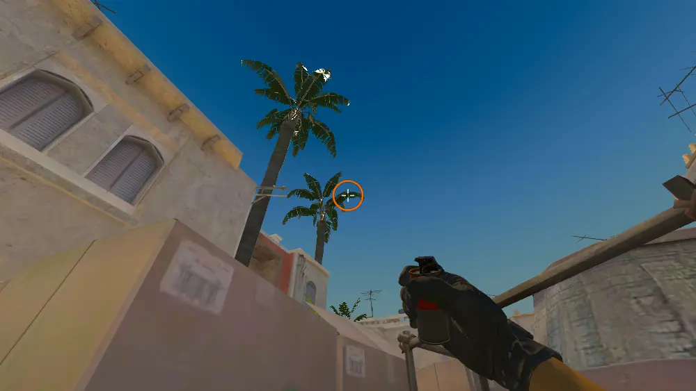 Standing on the Cart spot on Mirage, the aim mark on the point this smoke is thrown at.