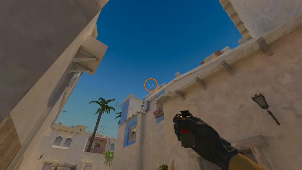 Standing on the Side Alley spot on Mirage, the aim mark on the point this smoke is thrown at.