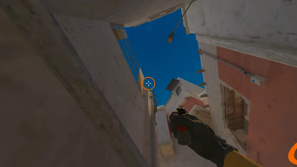 Standing on the Underpass spot on Mirage, the aim mark on the point this smoke is thrown at.