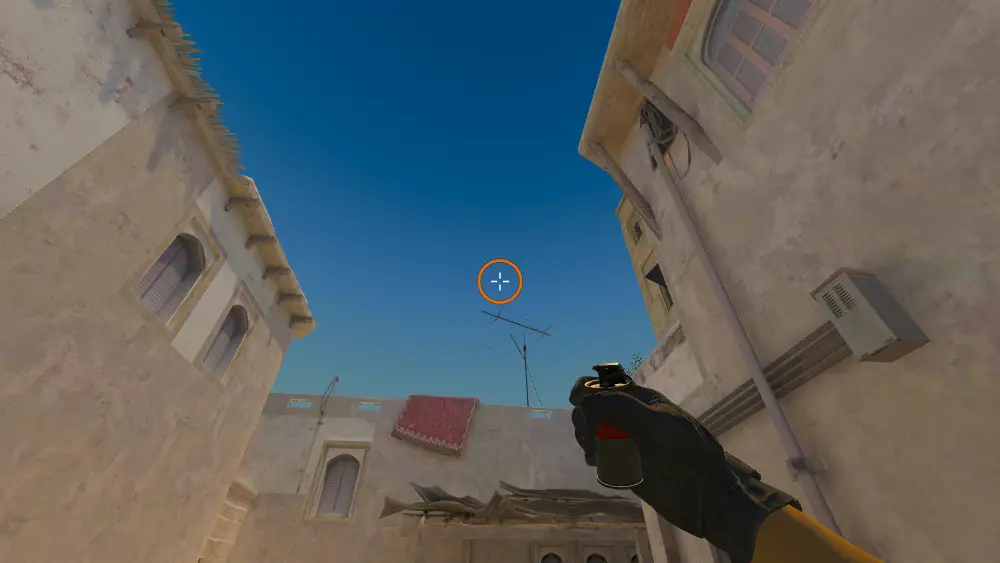 Standing on the Back Alley spot on Mirage, the aim mark on the point this smoke is thrown at.