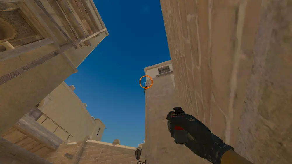 Standing on the A Ramp spot on Mirage, the aim mark on the point this smoke is thrown at.