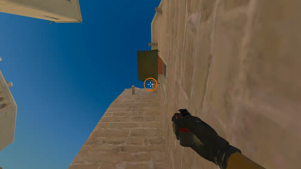 Standing on the Tetris spot on Mirage, the aim mark on the point this smoke is thrown at.