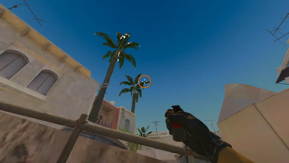 Standing on the Cart spot on Mirage, the aim mark on the point this smoke is thrown at.