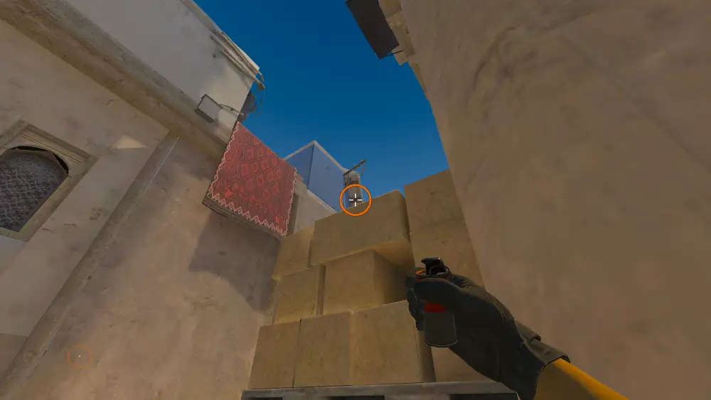 Standing on the B Short spot on Mirage, the aim mark on the point this flash is thrown at.