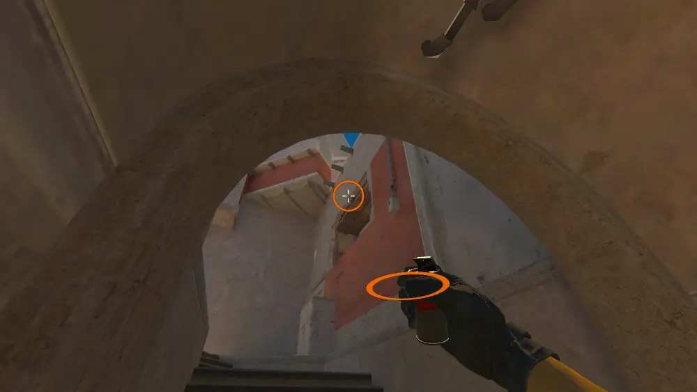 Standing on the Underpass spot on Mirage, the aim mark on the point this smoke is thrown at.