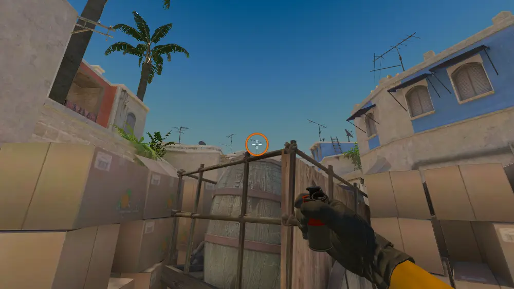 Standing on the Mid Boxes spot on Mirage, the aim mark on the point this molotov is thrown at.