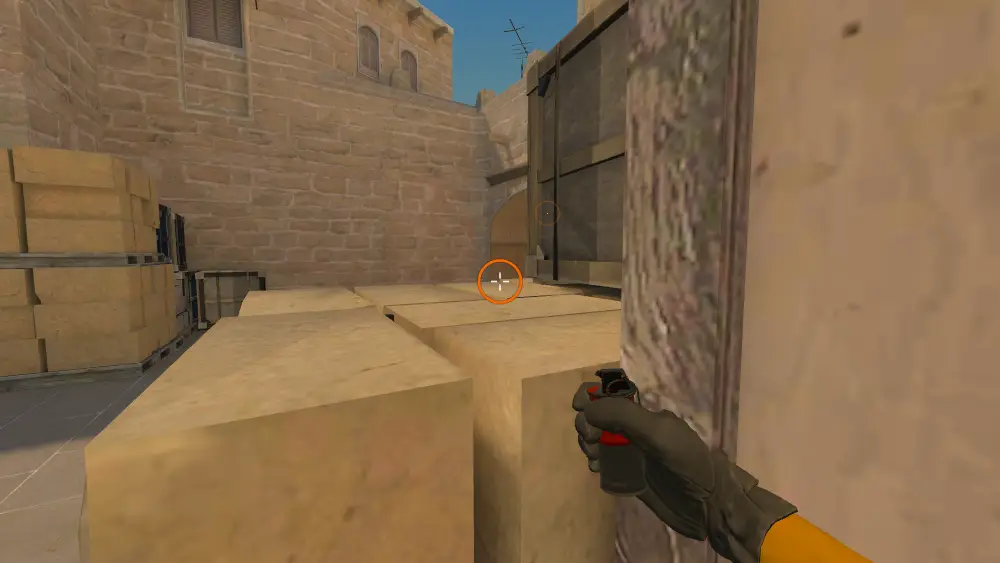 Standing on the Mirage spot on Mirage, the aim mark on the point this smoke is thrown at.