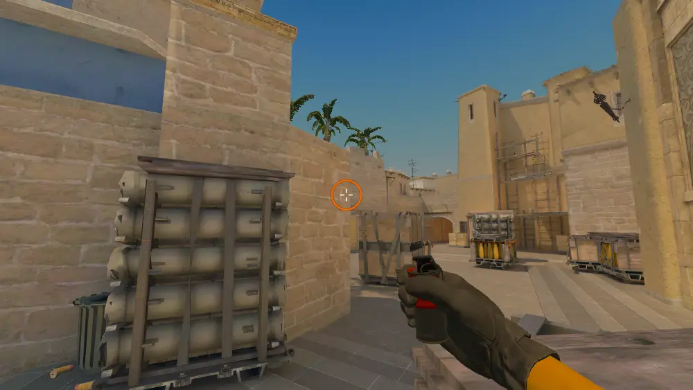 Standing on the Ticket Booth spot on Mirage, the aim mark on the point this smoke is thrown at.