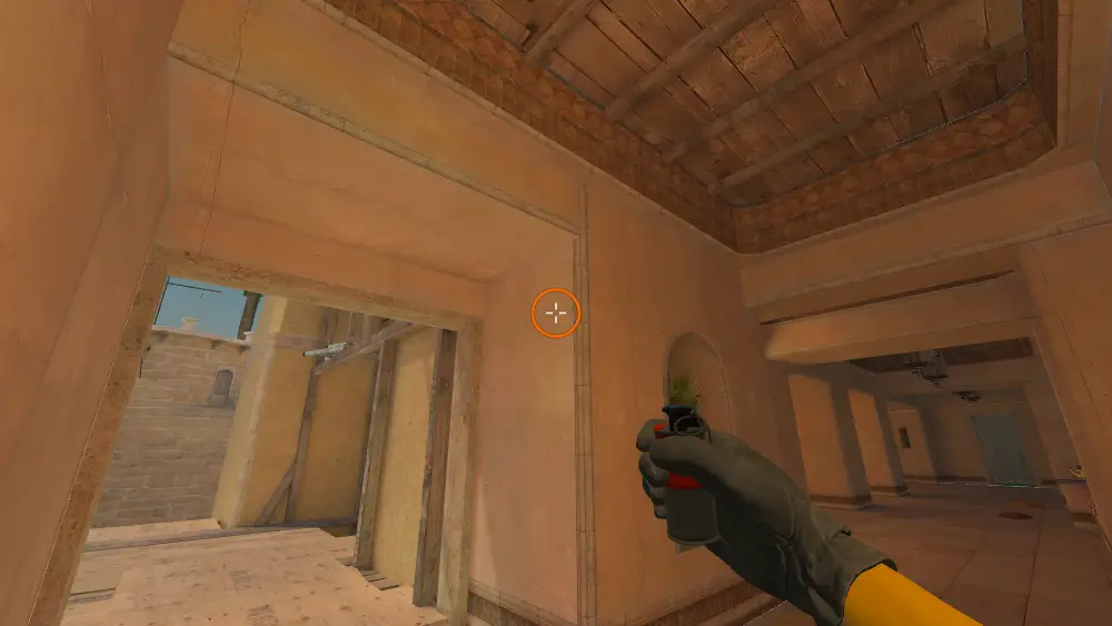 Standing on the Mirage spot on Mirage, the aim mark on the point this smoke is thrown at.