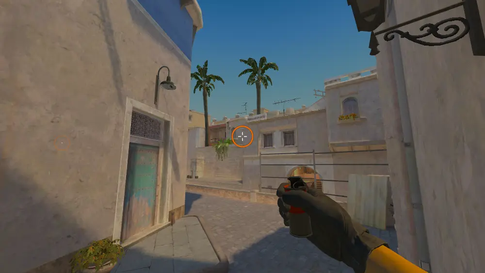 Standing on the Ladder Room spot on Mirage, the aim mark on the point this smoke is thrown at.