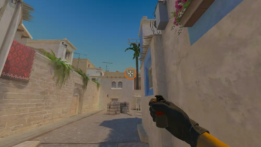 Standing on the Side Alley spot on Mirage, the aim mark on the point this smoke is thrown at.