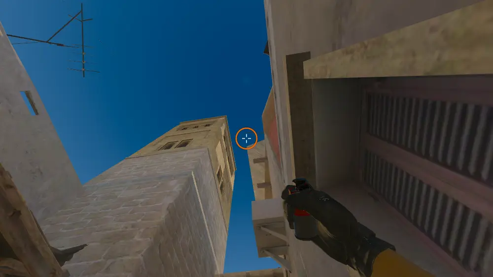 Standing on the Back Alley spot on Mirage, the aim mark on the point this smoke is thrown at.