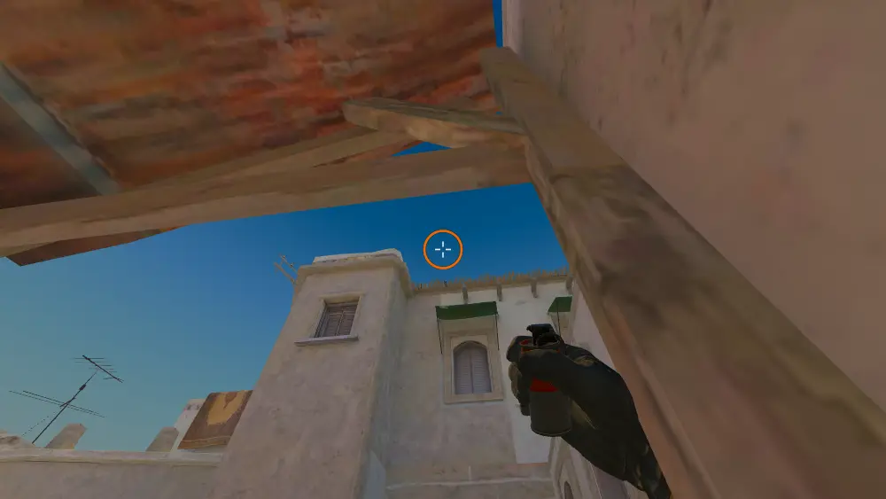 Standing on the Outside T Apts spot on Mirage, the aim mark on the point this smoke is thrown at.