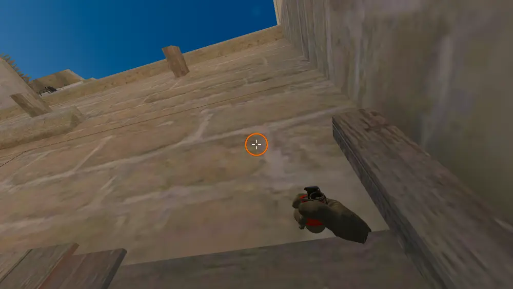 Standing on the Under Stairs spot on Mirage, the aim mark on the point this flash is thrown at.