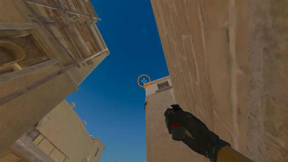 Standing on the A Ramp spot on Mirage, the aim mark on the point this smoke is thrown at.