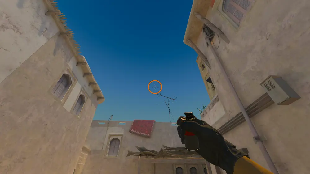 Standing on the Back Alley spot on Mirage, the aim mark on the point this smoke is thrown at.