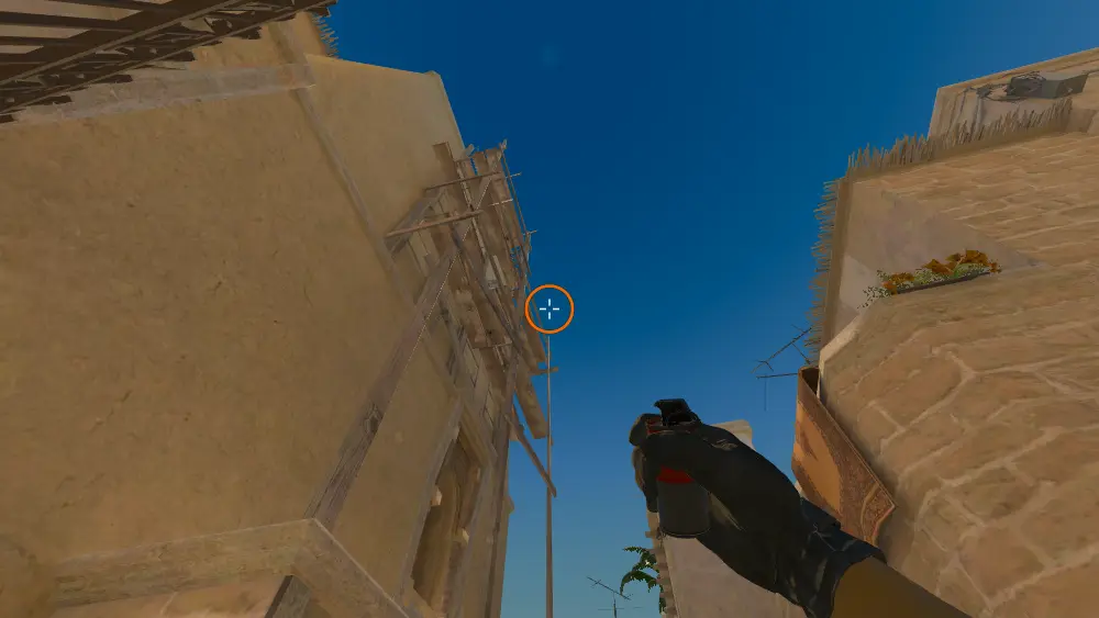 Standing on the A Ramp1 spot on Mirage, the aim mark on the point this smoke is thrown at.