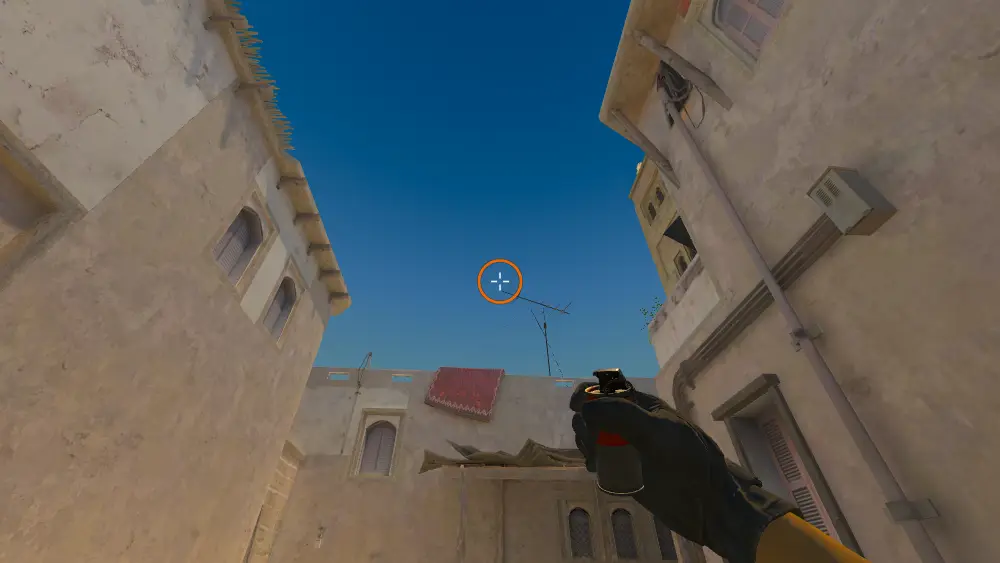 Standing on the Back Alley spot on Mirage, the aim mark on the point this smoke is thrown at.