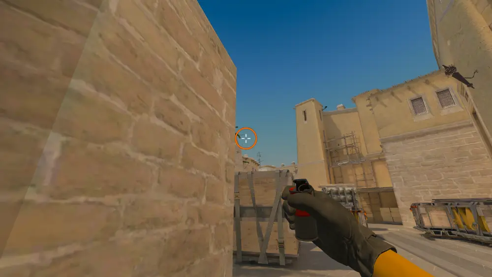 Standing on the Behind Triple spot on Mirage, the aim mark on the point this molotov is thrown at.