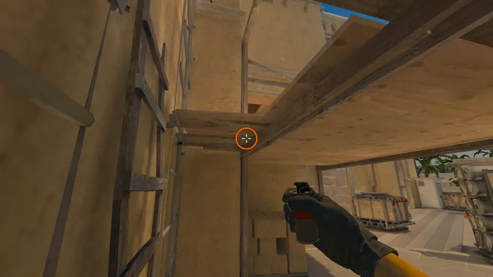 Standing on the Under Balcony spot on Mirage, the aim mark on the point this flash is thrown at.