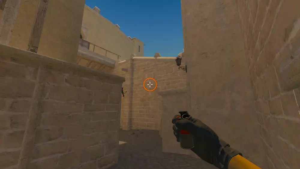 Standing on the A Ramp spot on Mirage, the aim mark on the point this smoke is thrown at.