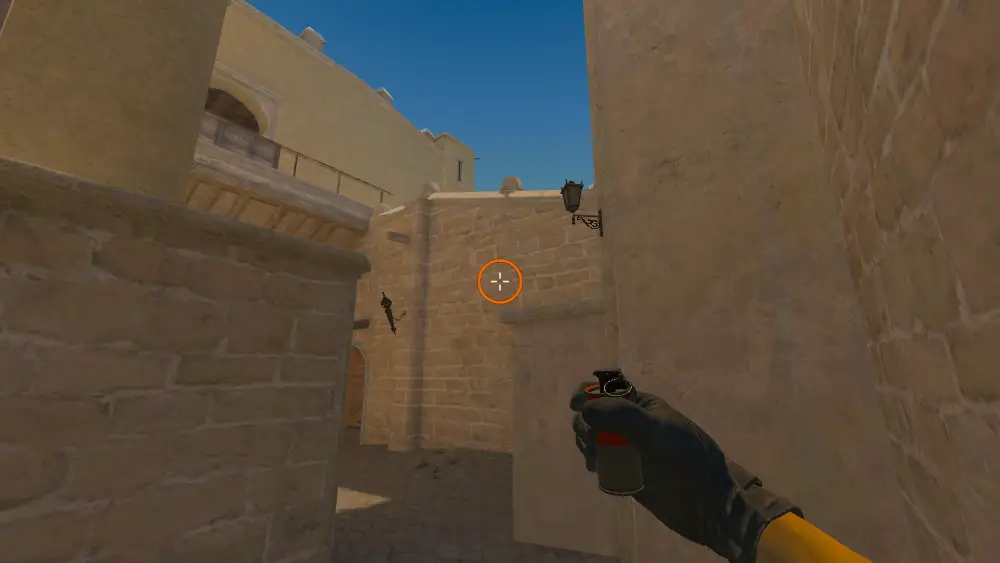 Standing on the A Ramp spot on Mirage, the aim mark on the point this smoke is thrown at.