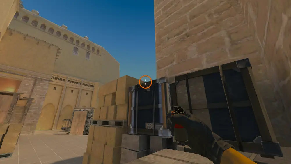 Standing on the Tetris spot on Mirage, the aim mark on the point this molotov is thrown at.