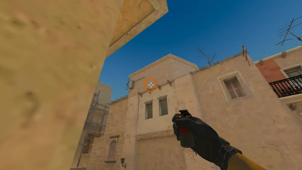 Standing on the Mirage spot on Mirage, the aim mark on the point this smoke is thrown at.