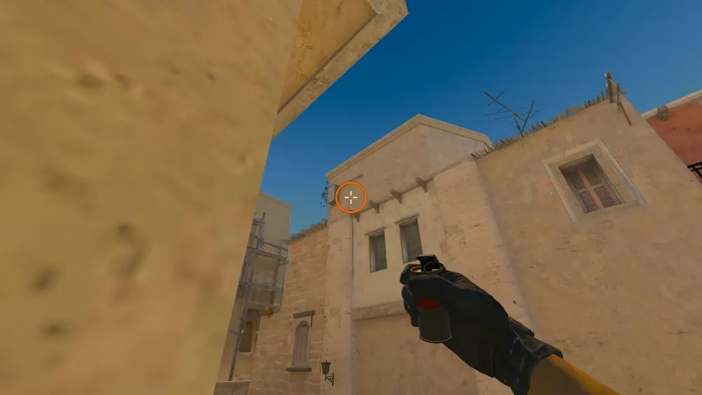 Standing on the Mirage spot on Mirage, the aim mark on the point this smoke is thrown at.