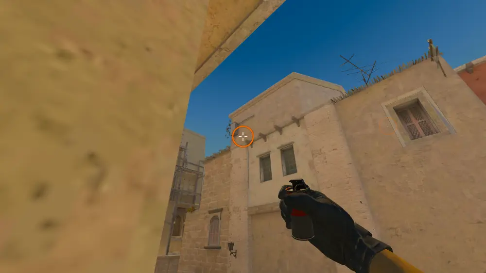 Standing on the Mirage spot on Mirage, the aim mark on the point this smoke is thrown at.