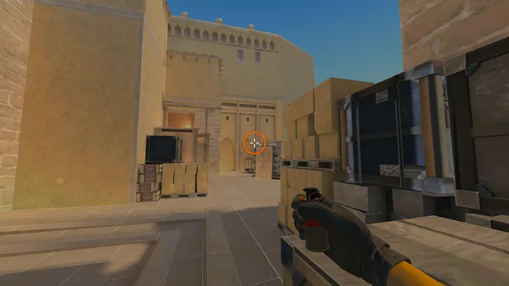 Standing on the Tetris spot on Mirage, the aim mark on the point this molotov is thrown at.