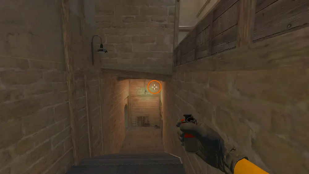 Standing on the Mid spot on Mirage, the aim mark on the point this flash is thrown at.