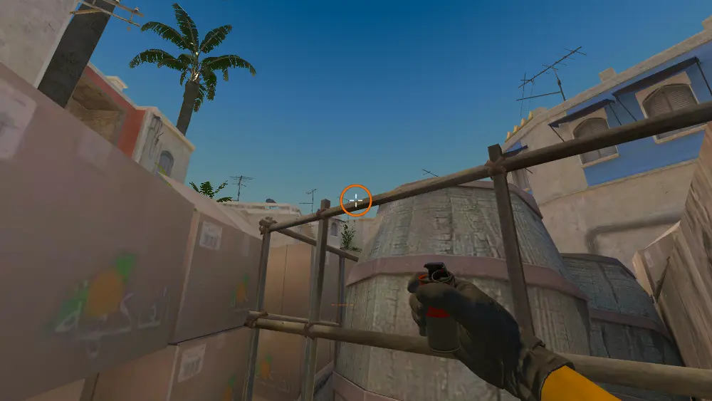 Standing on the Cart spot on Mirage, the aim mark on the point this smoke is thrown at.