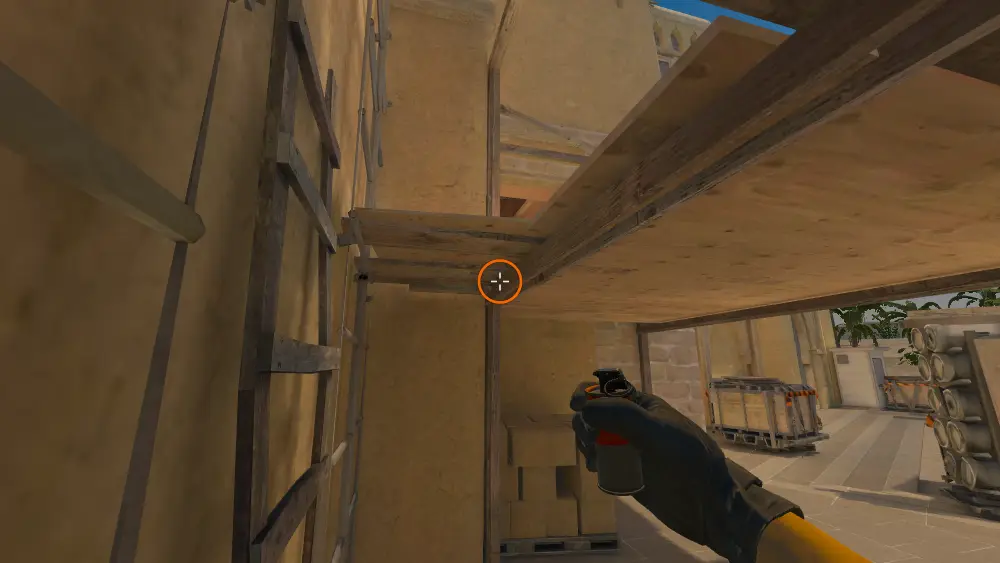 Standing on the Under Balcony spot on Mirage, the aim mark on the point this flash is thrown at.
