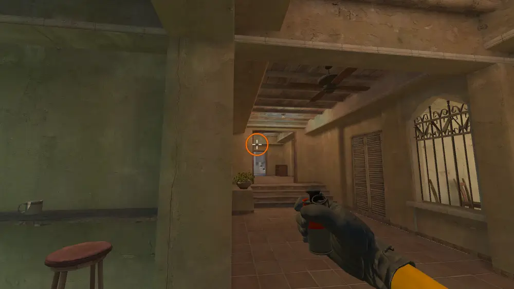 Standing on the B Apts spot on Mirage, the aim mark on the point this molotov is thrown at.