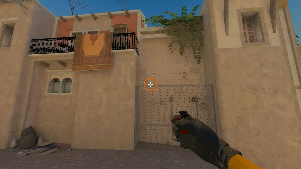 Standing on the Mirage spot on Mirage, the aim mark on the point this smoke is thrown at.