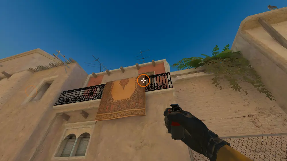 Standing on the Mirage spot on Mirage, the aim mark on the point this smoke is thrown at.