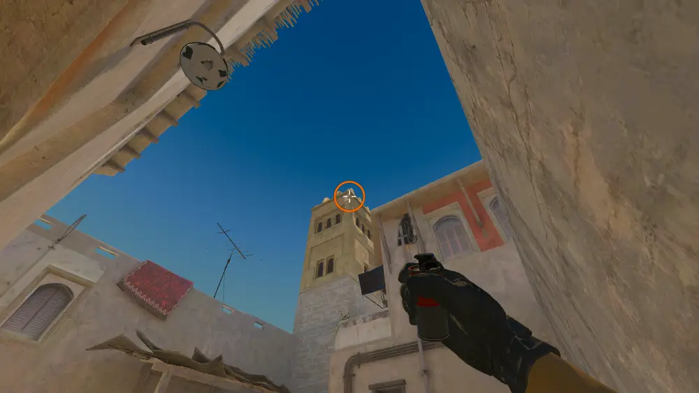 Standing on the Back Alley spot on Mirage, the aim mark on the point this smoke is thrown at.