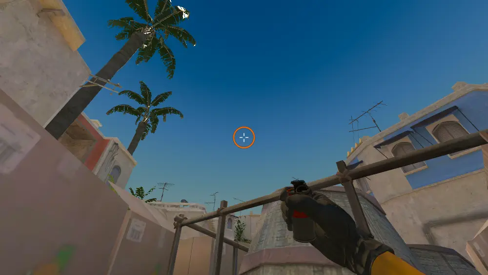 Standing on the Cart spot on Mirage, the aim mark on the point this smoke is thrown at.