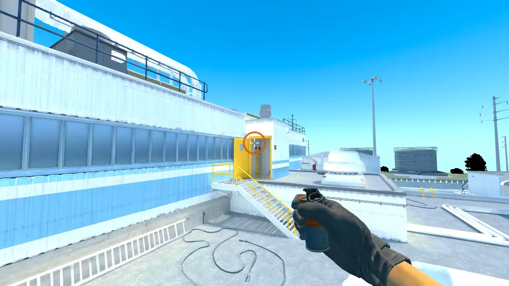 Standing on the T Roof spot on Nuke, the aim mark on the point this smoke is thrown at.