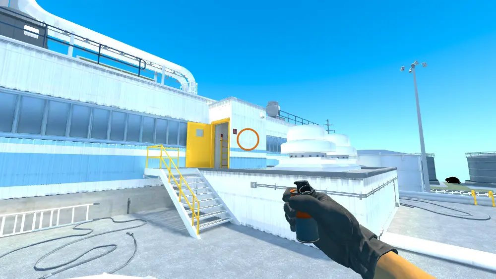 Standing on the T Roof spot on Nuke, the aim mark on the point this smoke is thrown at.